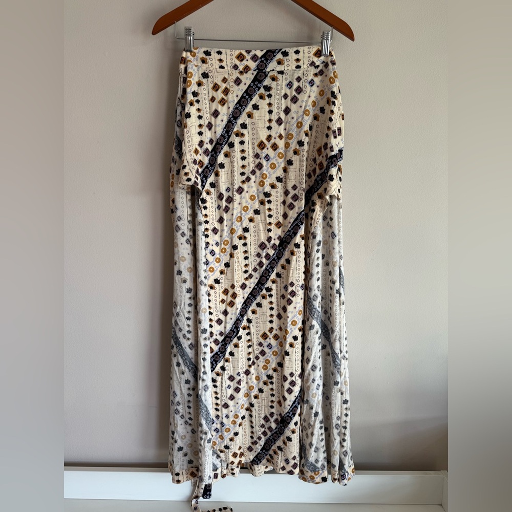 Patterned Cream Maxi Skirt free people remember me size 6